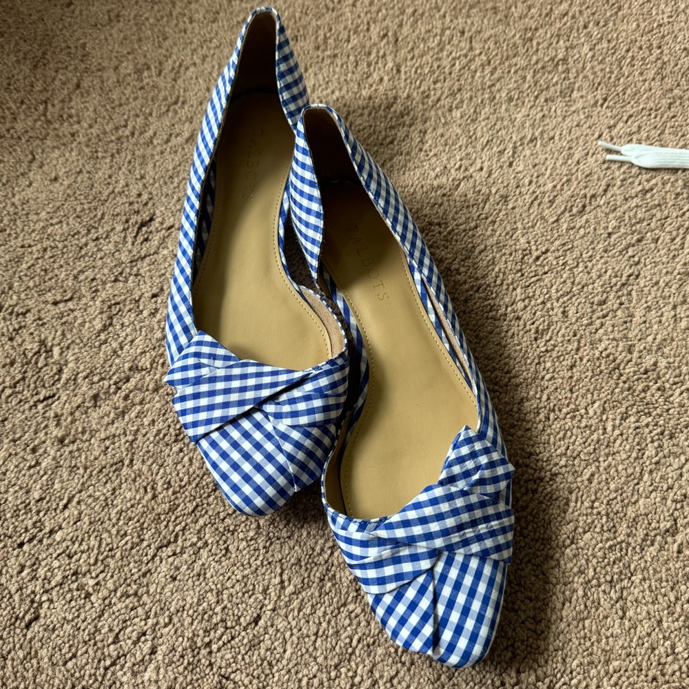Talbots blue and white gingham flats